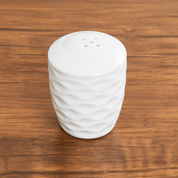 Brook Solid Salt and Pepper  - Ceramic -  Salt and Pepper Shaker - 5.5 cm  L x 7.8 cm  H - White