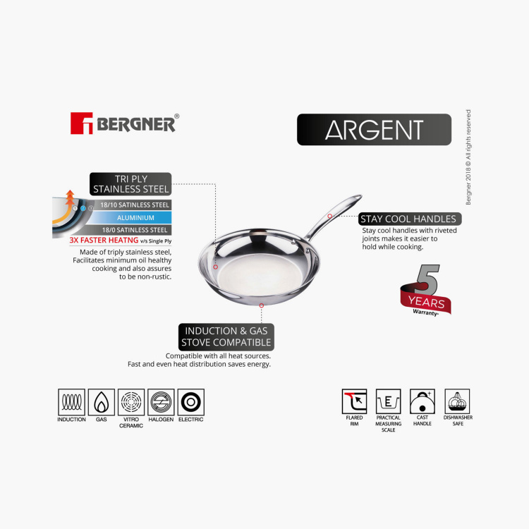 BERGNER Argent Triply Fry Pan - 24 cm