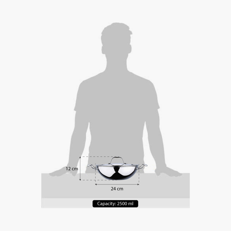 BERGNER Argent Triply Stainless Steel Kadhai with Lid