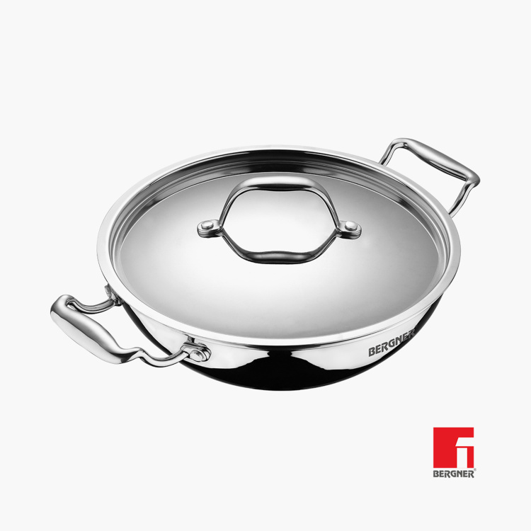BERGNER Argent Triply Stainless Steel Kadhai with Lid