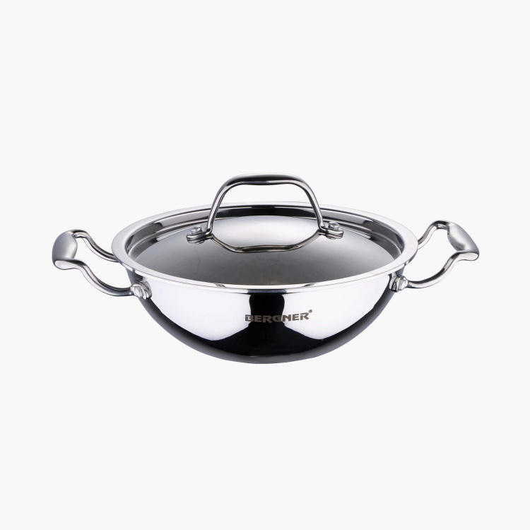 BERGNER Argent Triply Stainless Steel Kadhai with Lid