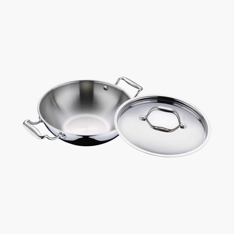 BERGNER Argent Triply Stainless Steel Kadhai with Lid