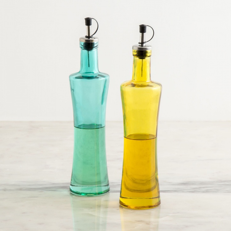 Pamolive Solid Bottles - Glass -400ml -Oil Bottles 6.3 cm L x 6.3 cm W x 28.5 cm H -Multicolour