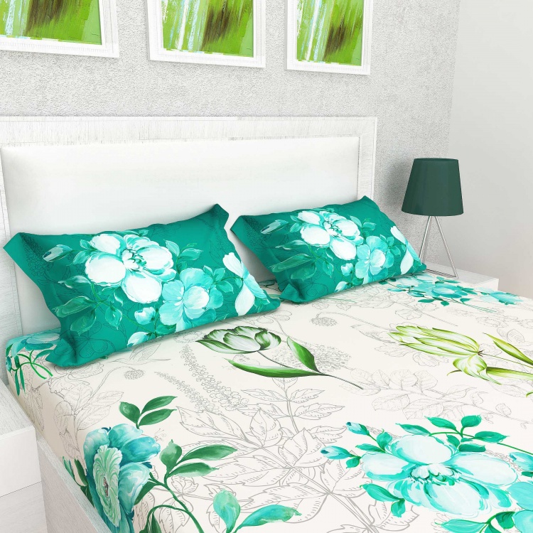 MATRIX Printed Cotton 3-Pc. King Size Bedsheet Set - 240 x 274 cm