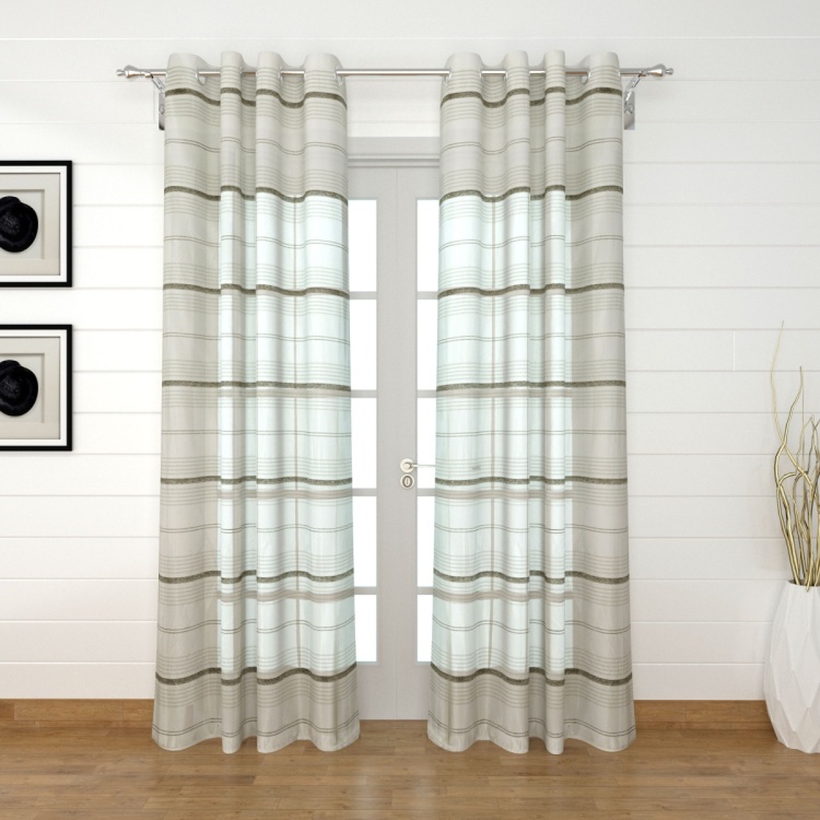 Marshmallow Mistletoe Striped Door Curtain Pair - 110 x 225 cm