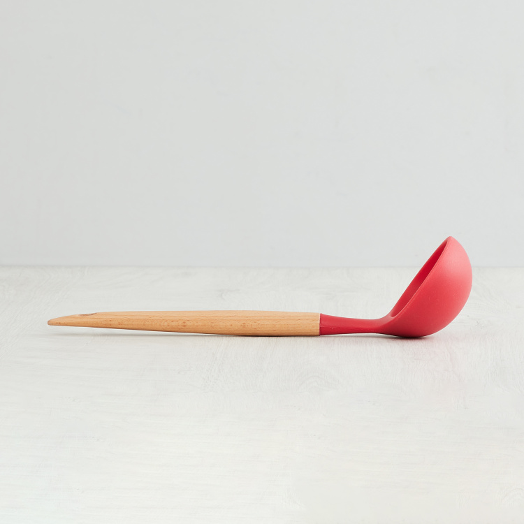 Rosemary Solid  Silicone Ladle With Wooden Handle - Silicone - Ladle 30 cm  L x 9.5 cm  W -Red