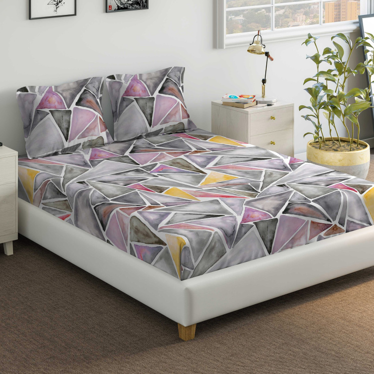 D'DECOR Vista Geometric Print 3-Piece Bedsheet Set - 274 x 229 cm
