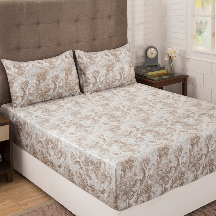 MASPAR Medivial Revival Foliate Printed 3-Pc. King Size Bedsheet Set - 275 x 275 cm