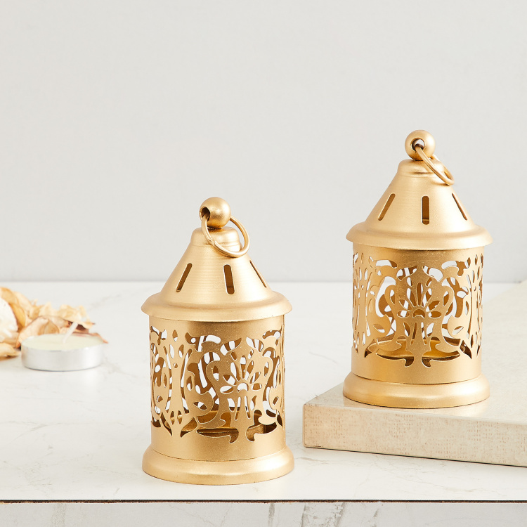 Raga-Manthan Metal Round Hanging Lantern - Set Of 2 -6 cmx 6 cm x 12 cm