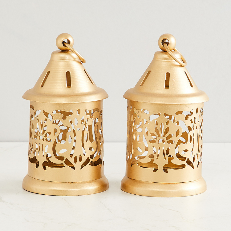 Raga-Manthan Metal Round Hanging Lantern - Set Of 2 -6 cmx 6 cm x 12 cm