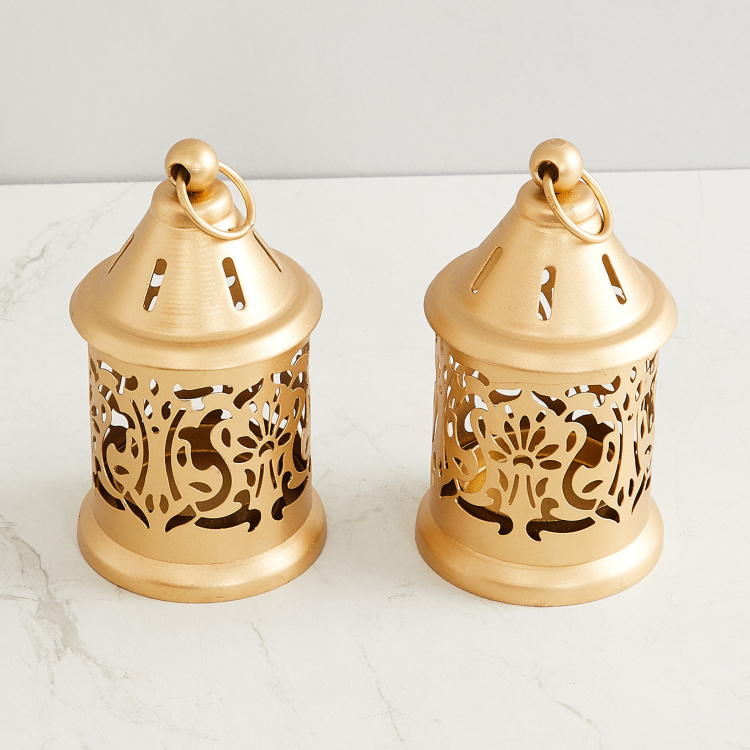 Raga-Manthan Metal Round Hanging Lantern - Set Of 2 -6 cmx 6 cm x 12 cm