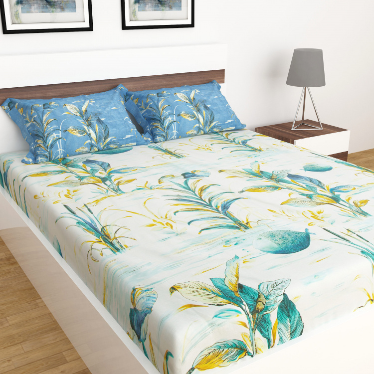 Matrix Printed Cotton King Size Fitted Sheet-Set Of 3 Pcs.