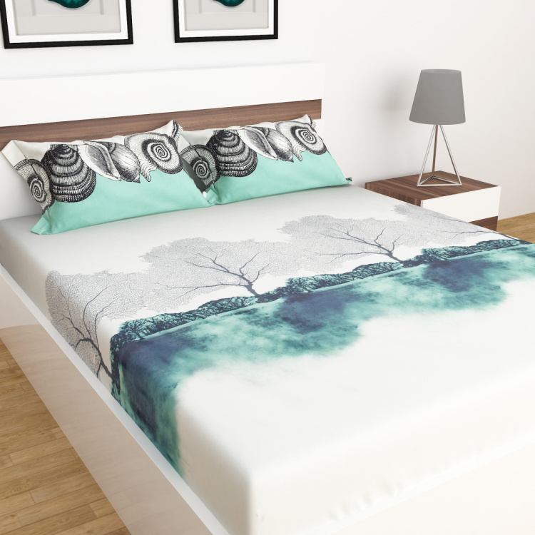 Emerald Printed Cotton Double Bedsheet-Set Of 3 Pcs.