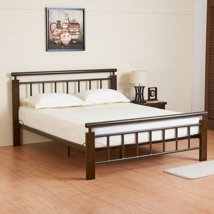 Alex Queen Size Metal Bed -168 x 204 cm - Brown