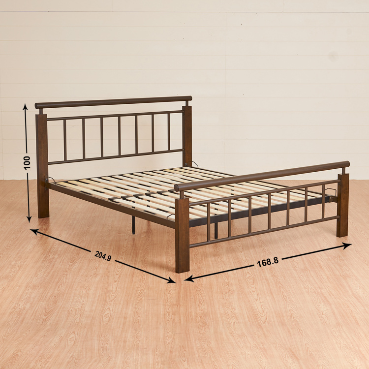 Alex Queen Size Metal Bed -168 x 204 cm - Brown