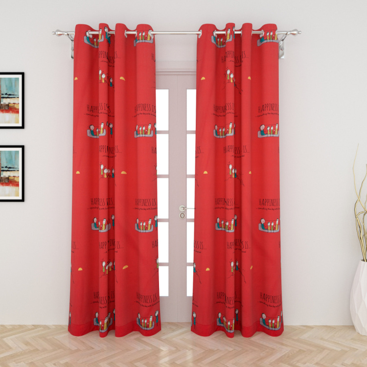 Happiness Printed Door Curtain Pair - 135 x 225 cm