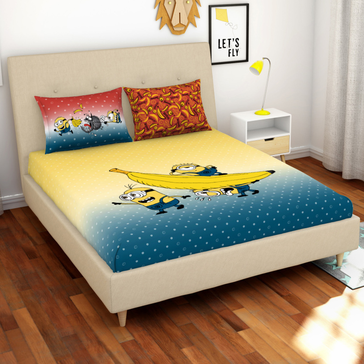 SPACES Minions 3-Piece Digital Print Double Bedsheet Set- 228 x 274 cm