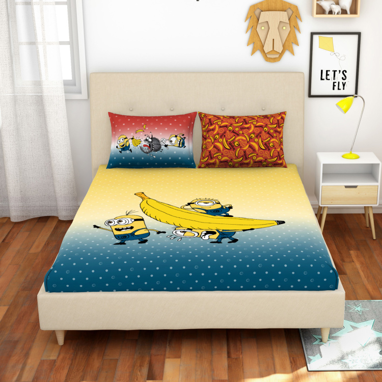 SPACES Minions 3-Piece Digital Print Double Bedsheet Set- 228 x 274 cm