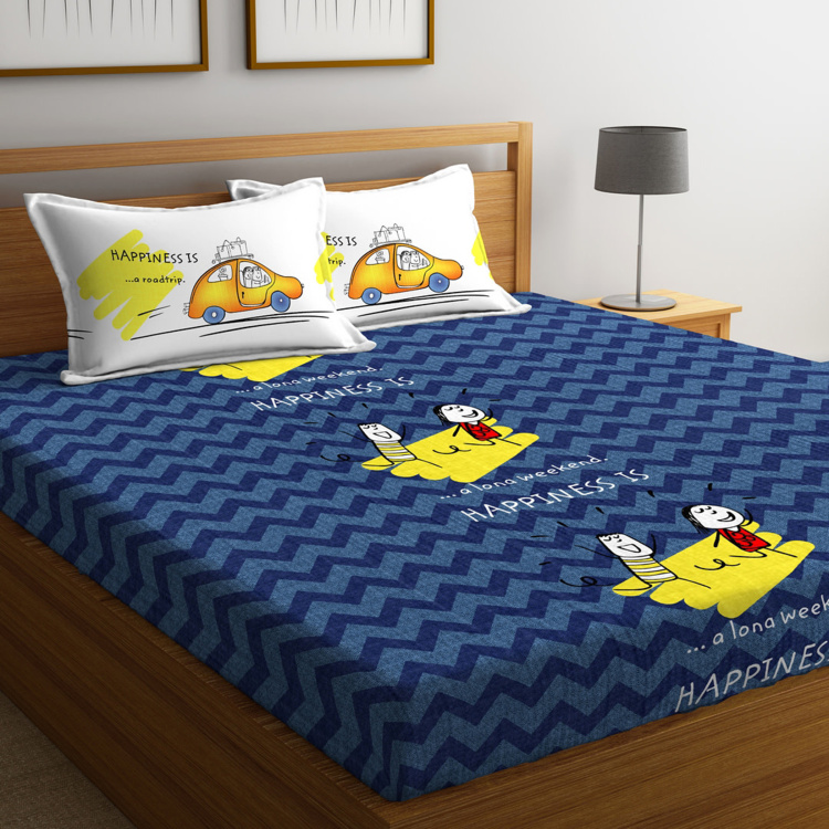 PORTICO Happiness Printed 3-Piece Double Bedsheet Set - 224 x 254 cm
