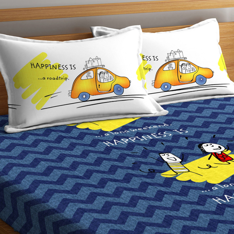 PORTICO Happiness Printed 3-Piece Double Bedsheet Set - 224 x 254 cm