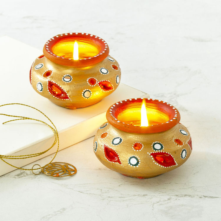 Utsav Vara Embellished Matka Diya - Set of 2