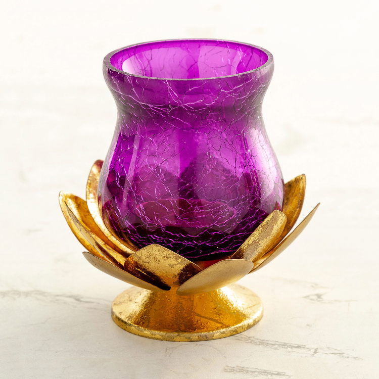 Nova -Metal - T-light Holder : 7.9 cm  L x 11.5 cm  H - Purple