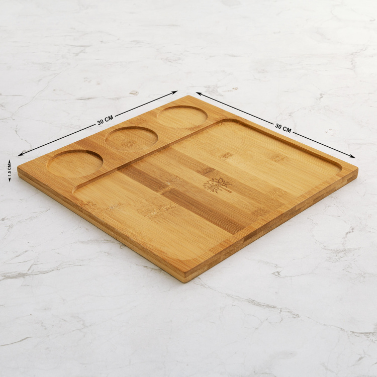 Rhodes Edulis - Brown & White Bamboo Solid Chip & Dip Tray With Bowls - 4Pcs