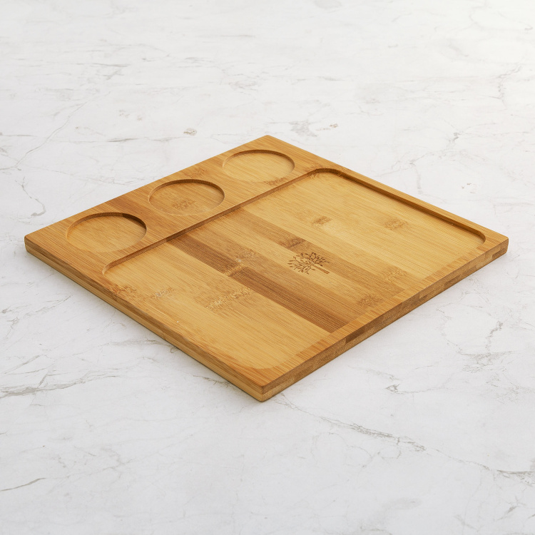 Rhodes Edulis - Brown & White Bamboo Solid Chip & Dip Tray With Bowls - 4Pcs