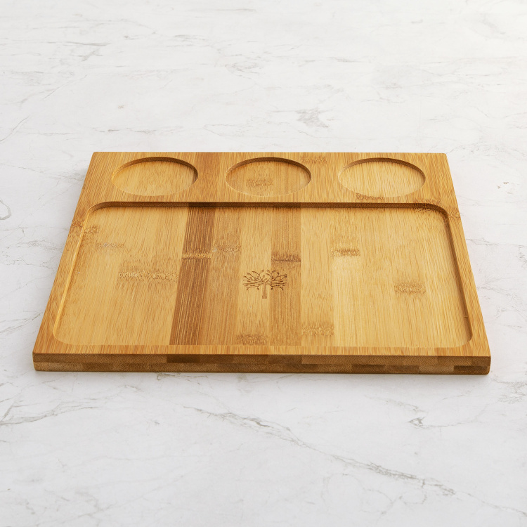 Rhodes Edulis - Brown & White Bamboo Solid Chip & Dip Tray With Bowls - 4Pcs