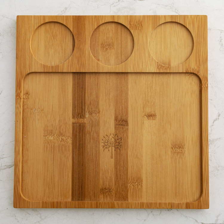 Rhodes Edulis - Brown & White Bamboo Solid Chip & Dip Tray With Bowls - 4Pcs