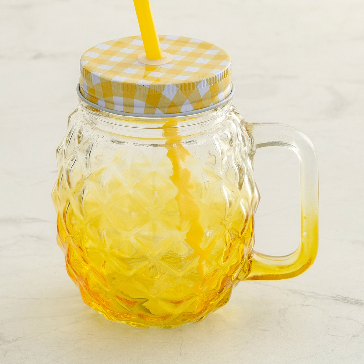 Vibgyor-Cuba Textured Glass Mason Jar With Straw