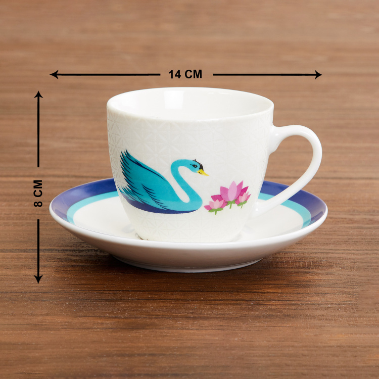 Raisa-Retro Swam Print Cup & Saucer - 220 ml