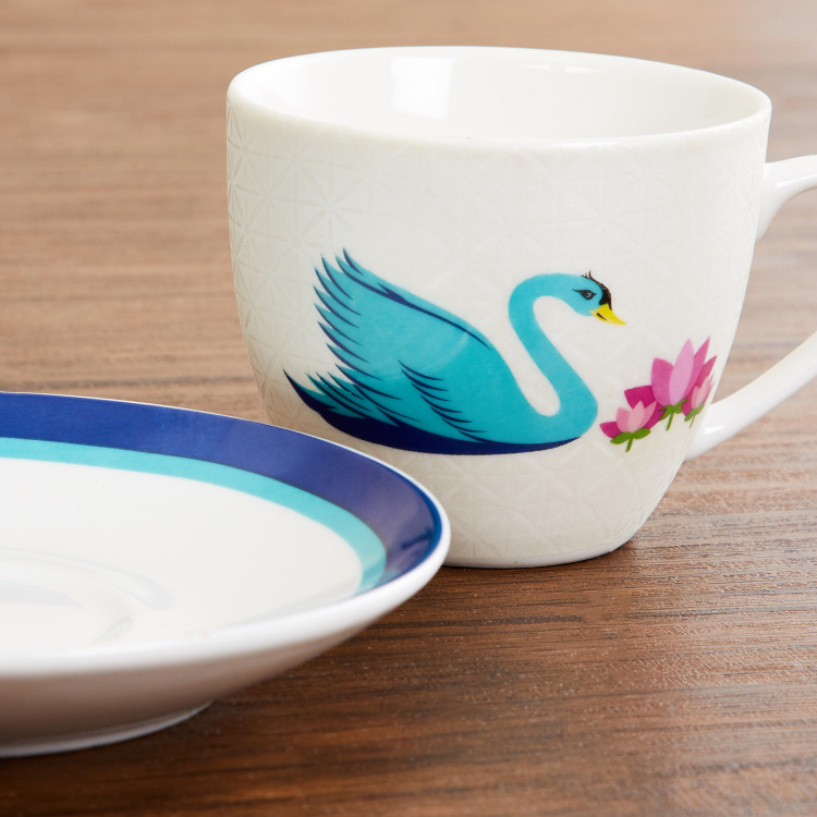 Raisa-Retro Swam Print Cup & Saucer - 220 ml