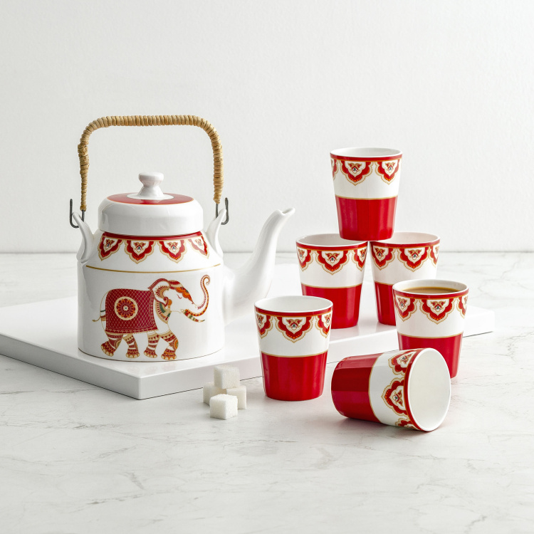Shalimar-Stanton Printed 7-Pc. Kettle and Tea Cup Set - Kettle: 1000 ml + Cup: 160 ml