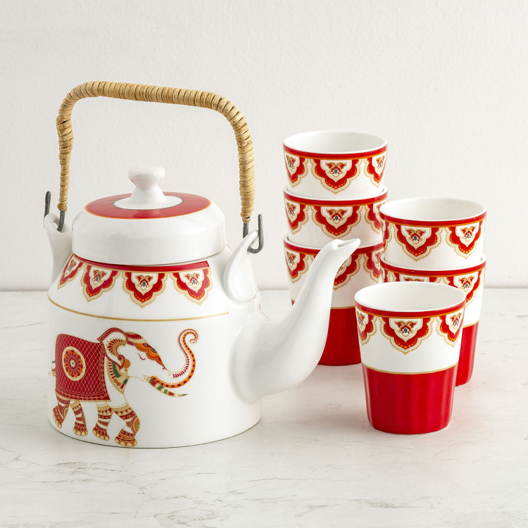 Shalimar-Stanton Printed 7-Pc. Kettle and Tea Cup Set - Kettle: 1000 ml + Cup: 160 ml