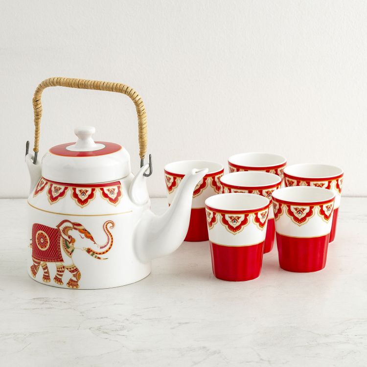 Shalimar-Stanton Printed 7-Pc. Kettle and Tea Cup Set - Kettle: 1000 ml + Cup: 160 ml