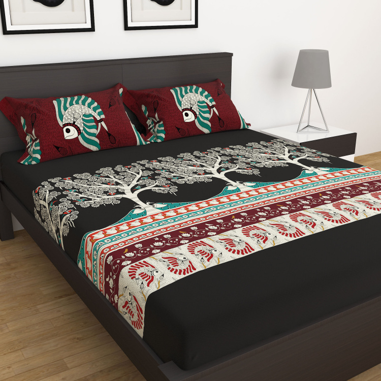 Ananda-Tales Printed 3-Piece  Double Bedsheet Set - 228 x 274 cm