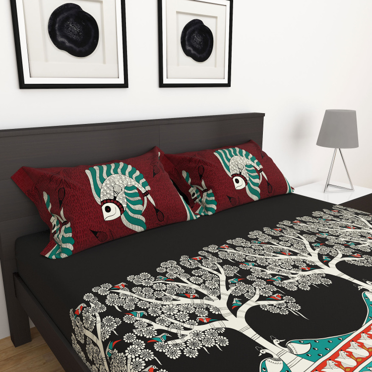 Ananda-Tales Printed 3-Piece  Double Bedsheet Set - 228 x 274 cm