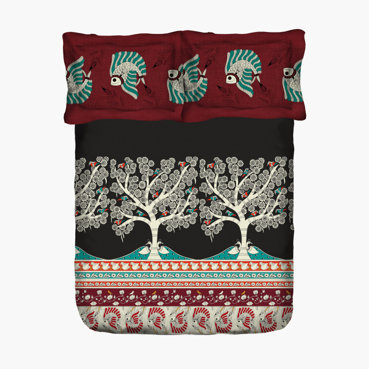 Ananda-Tales Printed 3-Piece  Double Bedsheet Set - 228 x 274 cm