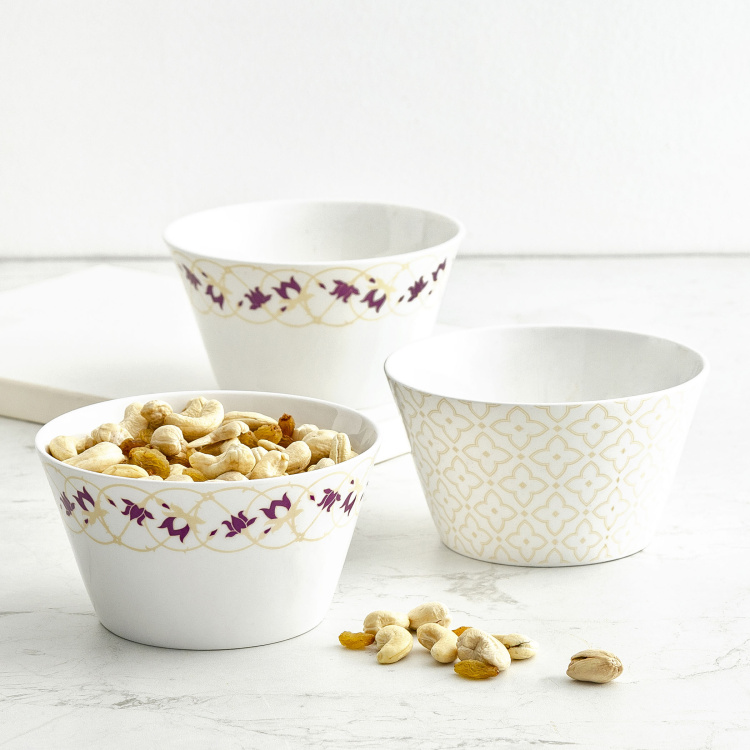 Mandarin-Emily Floral Print 3-Piece Bowl Set - 620 ml