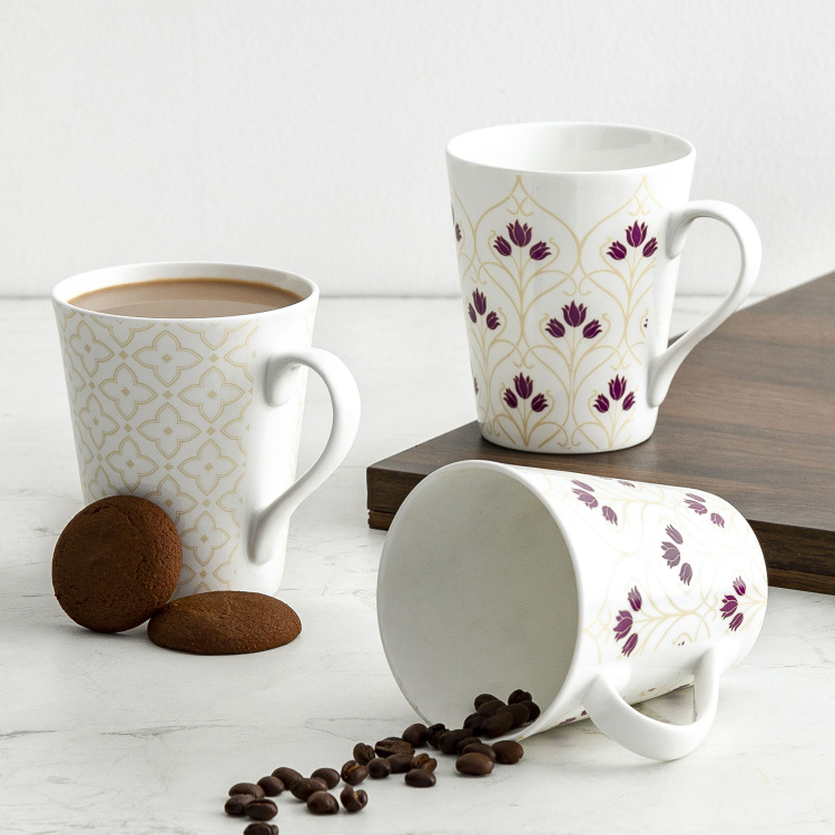 Mandarin Splendid Floral Print Mug - Set of 3 - 340 ml