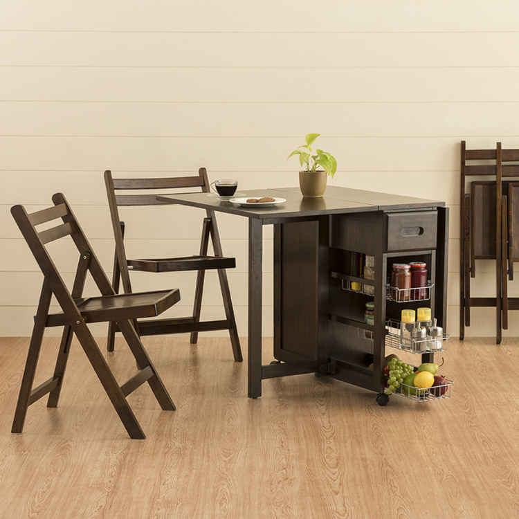 Butterfly 4-Seater Basket Storage Dining Table Set with Chairs - Brown
