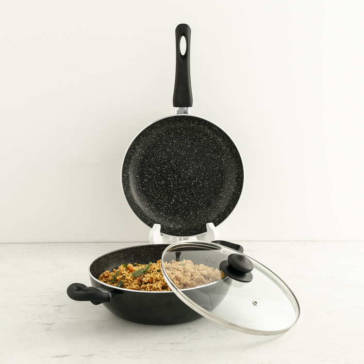 PRESTIGE Granite Twin Frying Pan and Kadai with Lid - Set of 2