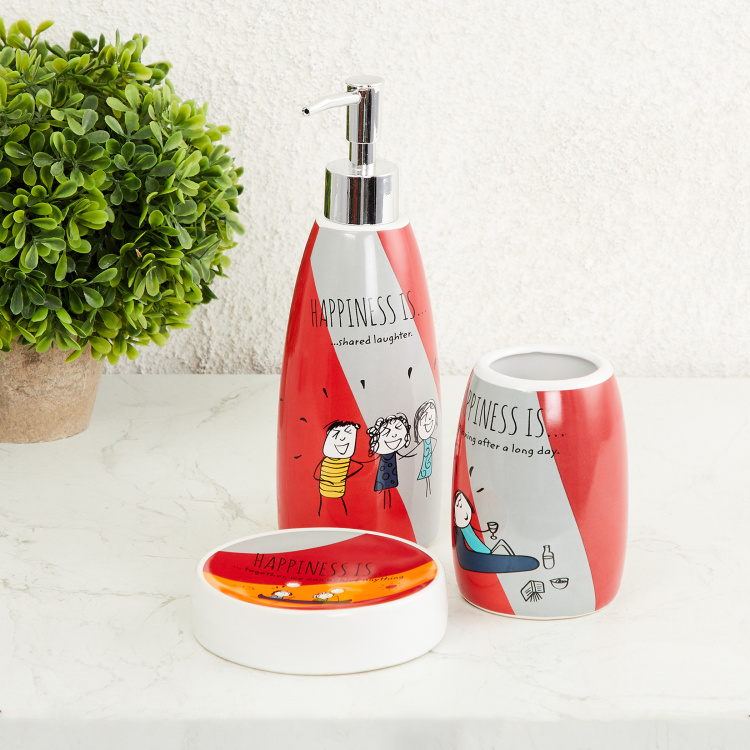 Happiness Printed Stoneware 3-Piece Bath Accessory Set
