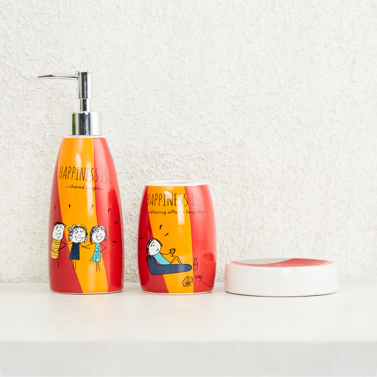 Happiness Printed Stoneware 3-Piece Bath Accessory Set