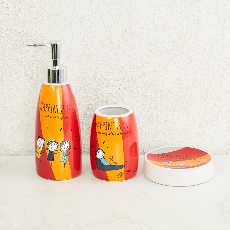 Happiness Printed Stoneware 3-Piece Bath Accessory Set