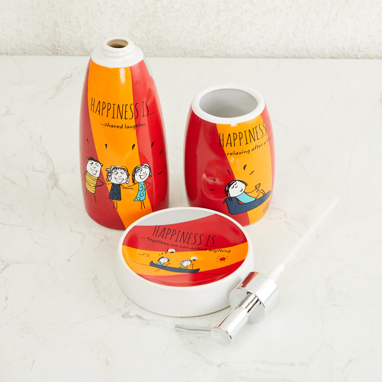 Happiness Printed Stoneware 3-Piece Bath Accessory Set