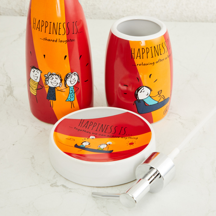 Happiness Printed Stoneware 3-Piece Bath Accessory Set
