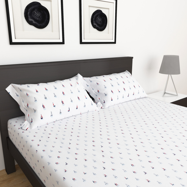 Slate Boat Print 3-Pc. Flat Double Bedsheet Set - 228 x 254 cm
