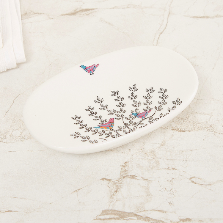 Indian Collection Printed Ceramic Oval Soap Dish : 14 cmL x 2.5 cmH Multicolour